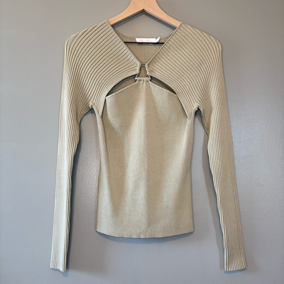 Jonathan Simkhai Medium Angelina Cut Out Stretch Rib Knit Top Marsh Green - Picture 2 of 6